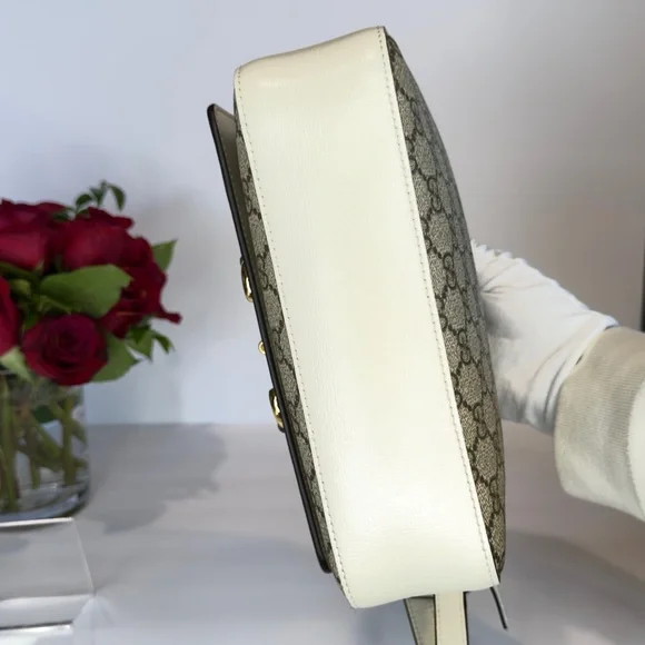 GUCCI Horsebit 1955 Ivory Brown Ebony GG Supreme Leather Crossbody Shoulder Bag - Picture 6 of 13